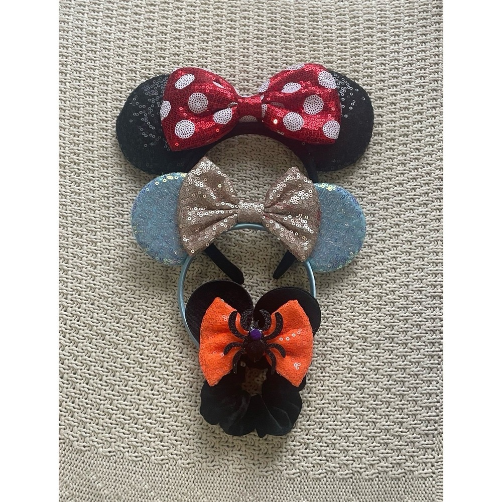 Disney LOT of 3 Disney Mouse ears Halloween scrunchie orange sequin spider girl
